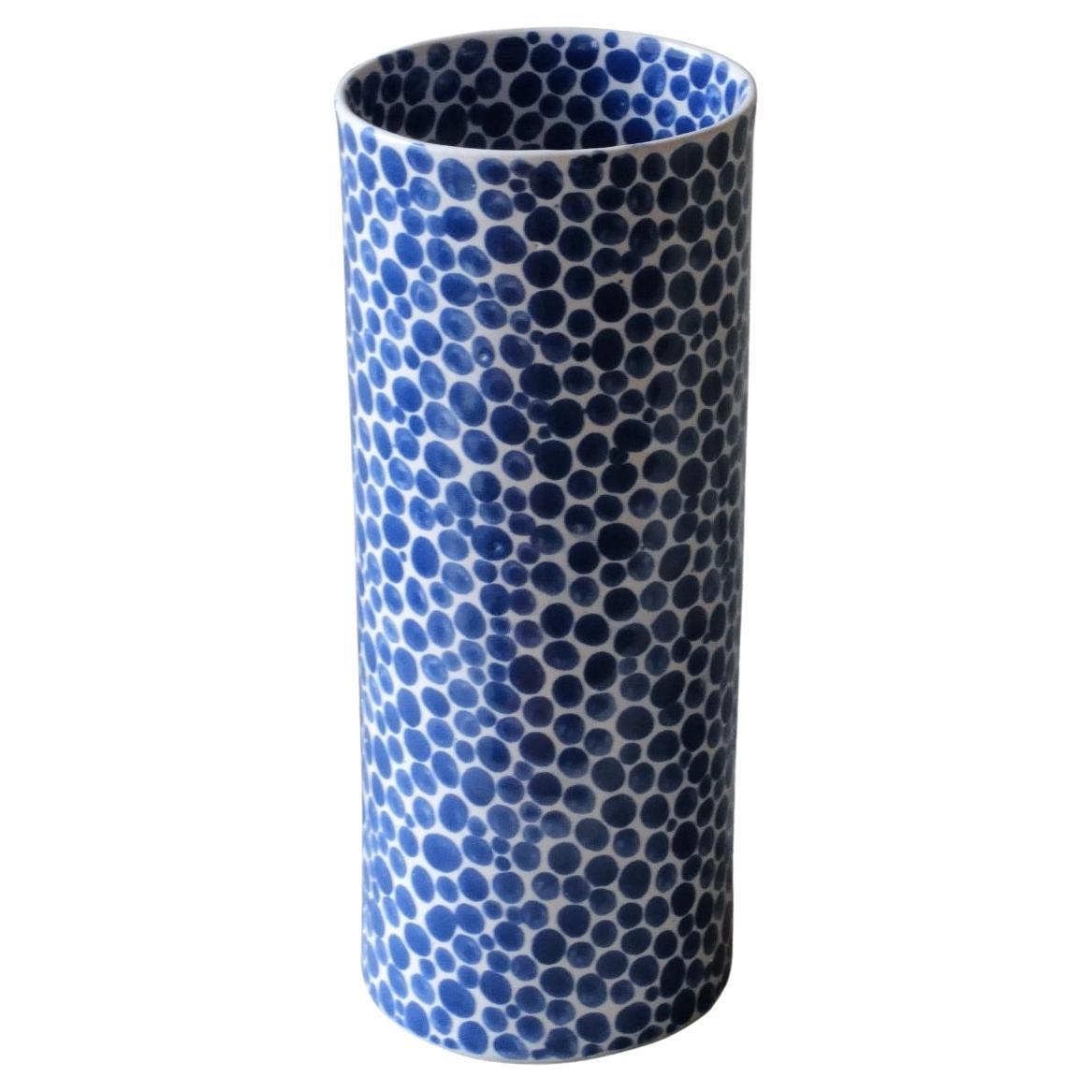 Blue Dots Tall Porcelain Vase by Lana Kova For Sale