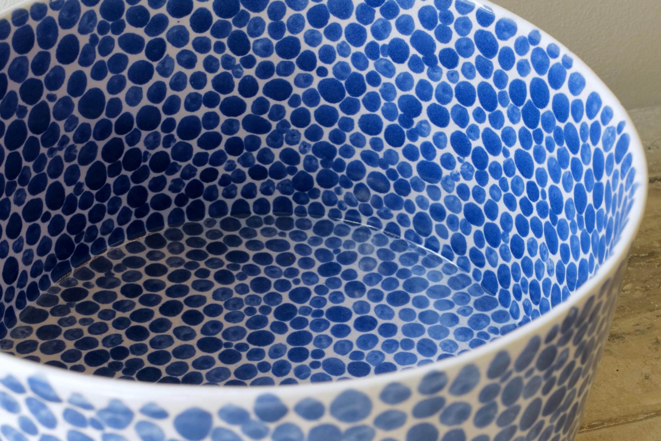 Blue Dots Wide Deep Porcelain Bowl by Lana Kova In New Condition For Sale In New York City, NY
