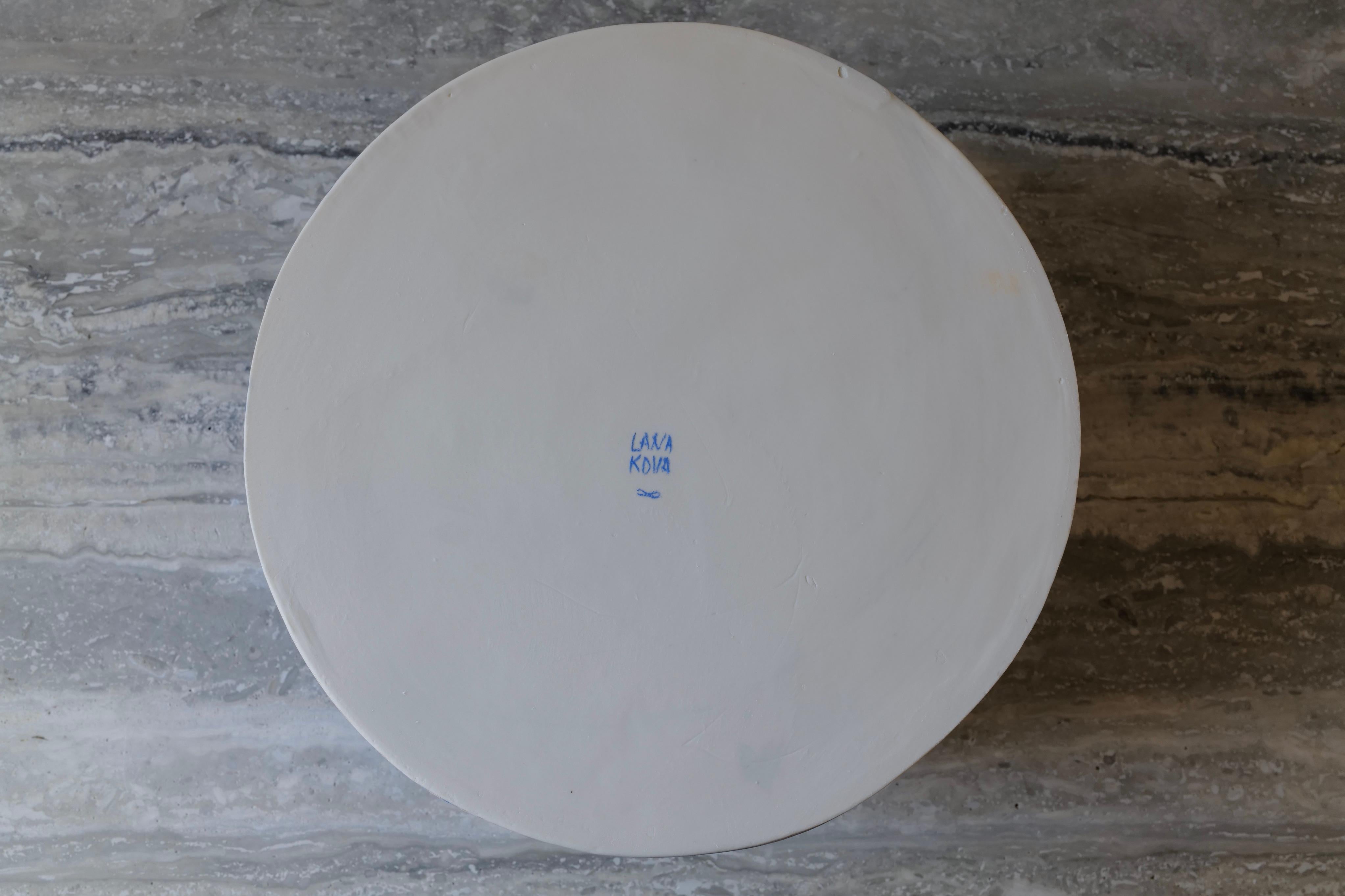 Ceramic Blue Dots Wide Deep Porcelain Bowl by Lana Kova For Sale