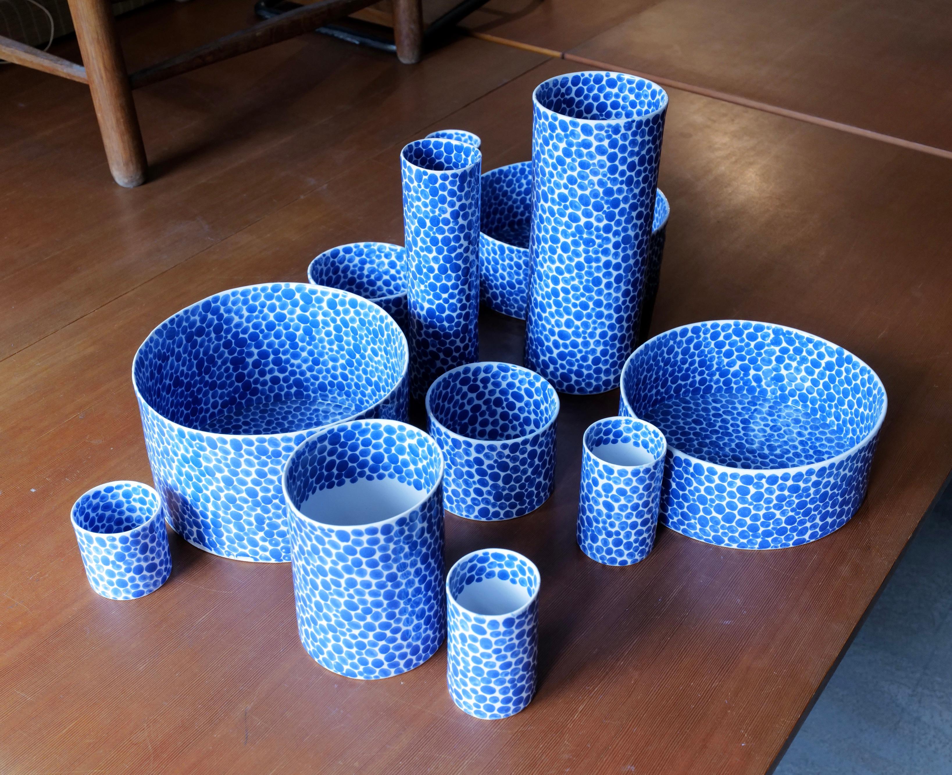 Blue Dots Wide Deep Porcelain Bowl by Lana Kova For Sale 1