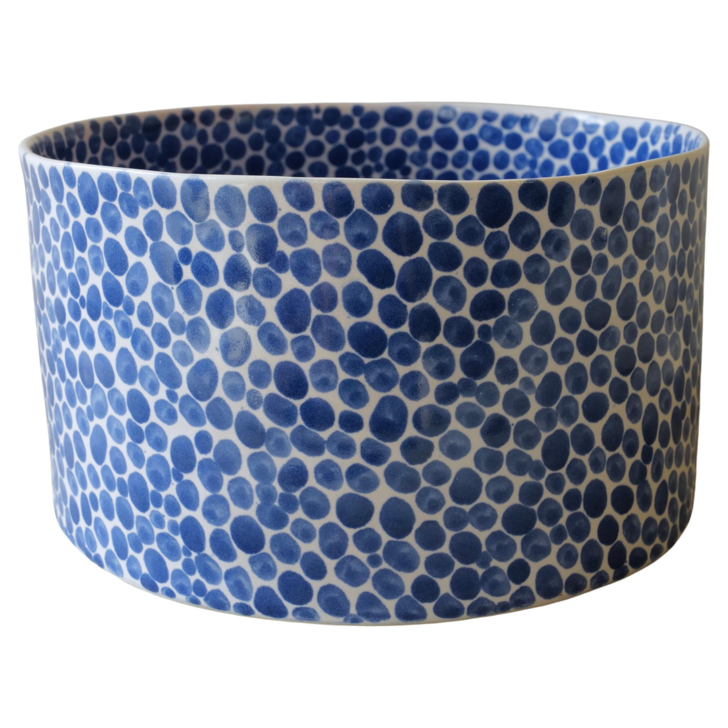 Blue Dots Wide Deep Porcelain Bowl by Lana Kova