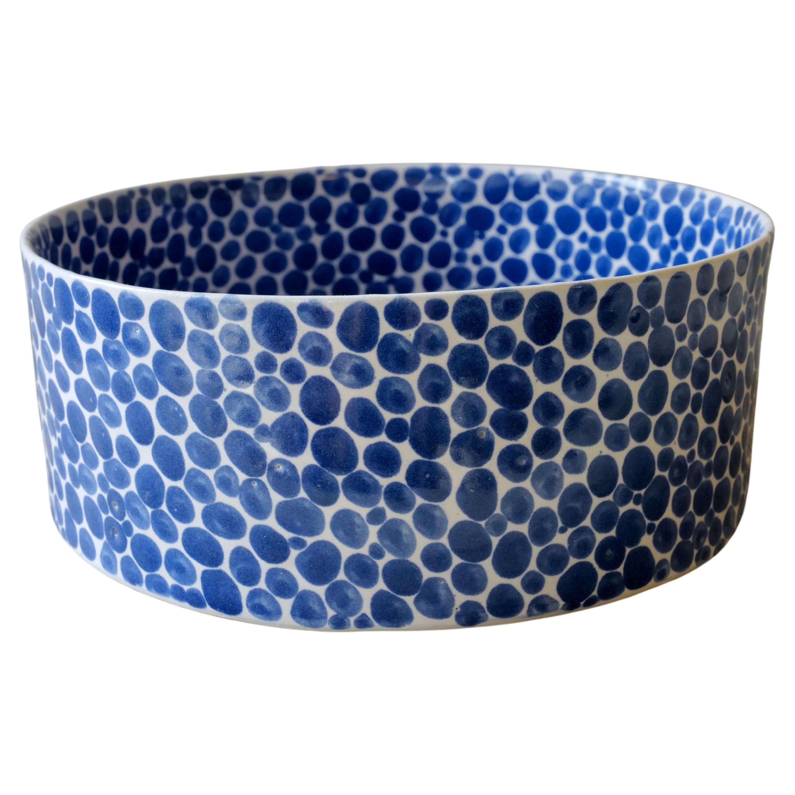 Blue Dots Wide Porcelain Bowl by Lana Kova