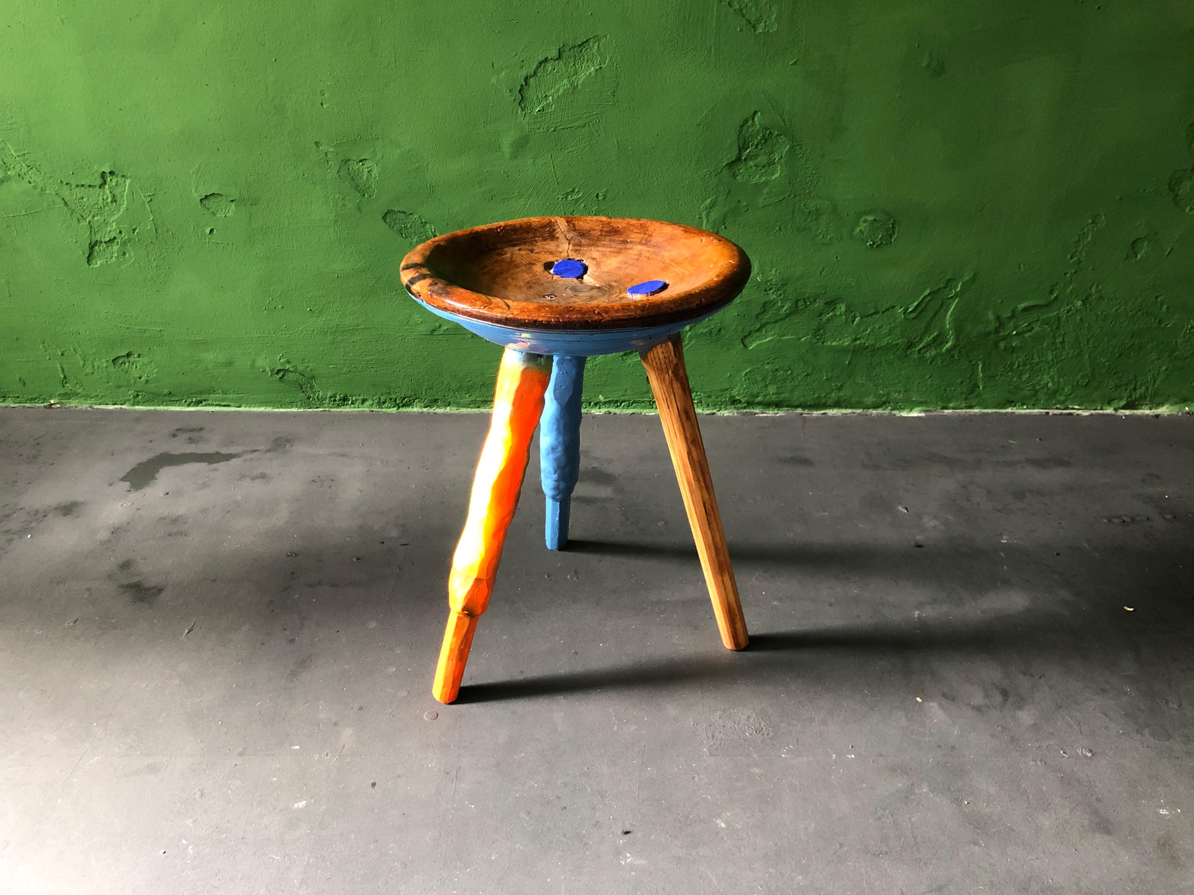 German blue dotted Stool by Markus Friedrich Staab For Sale