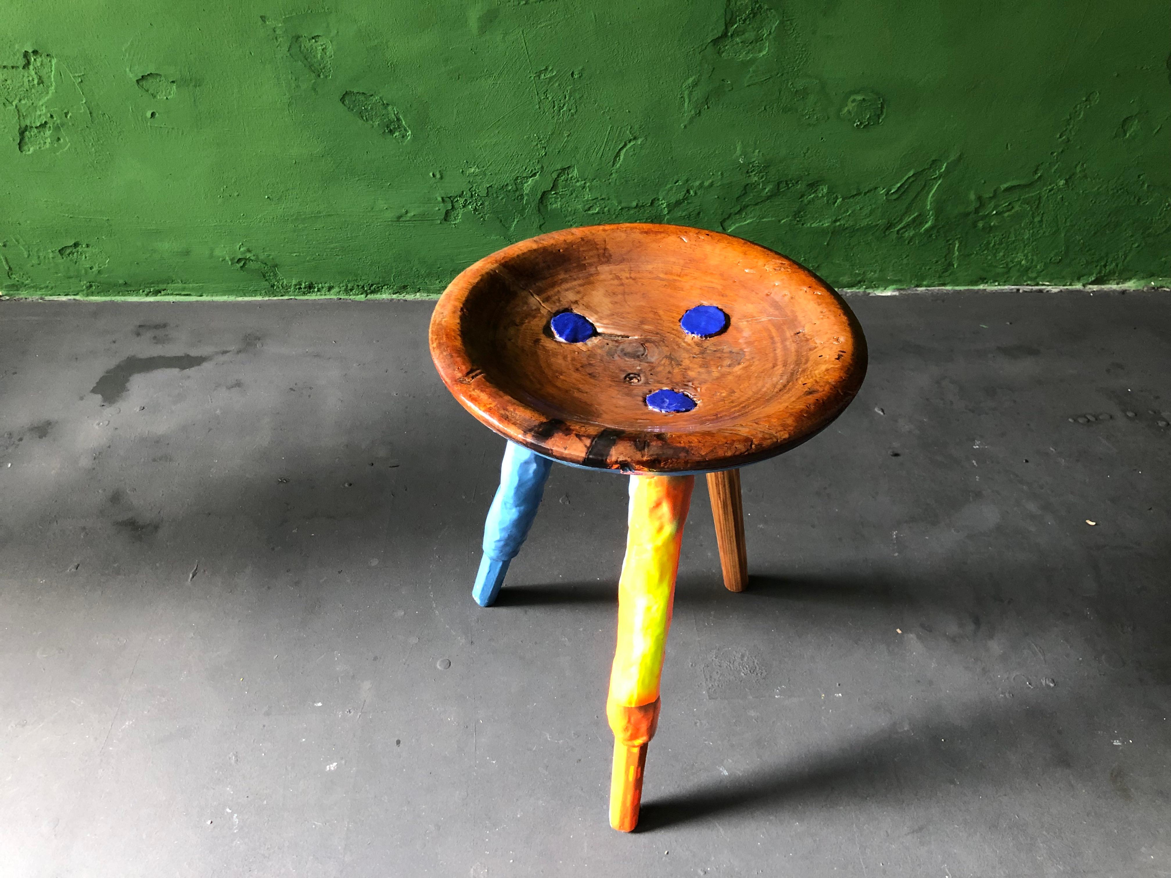 19th Century blue dotted Stool by Markus Friedrich Staab For Sale