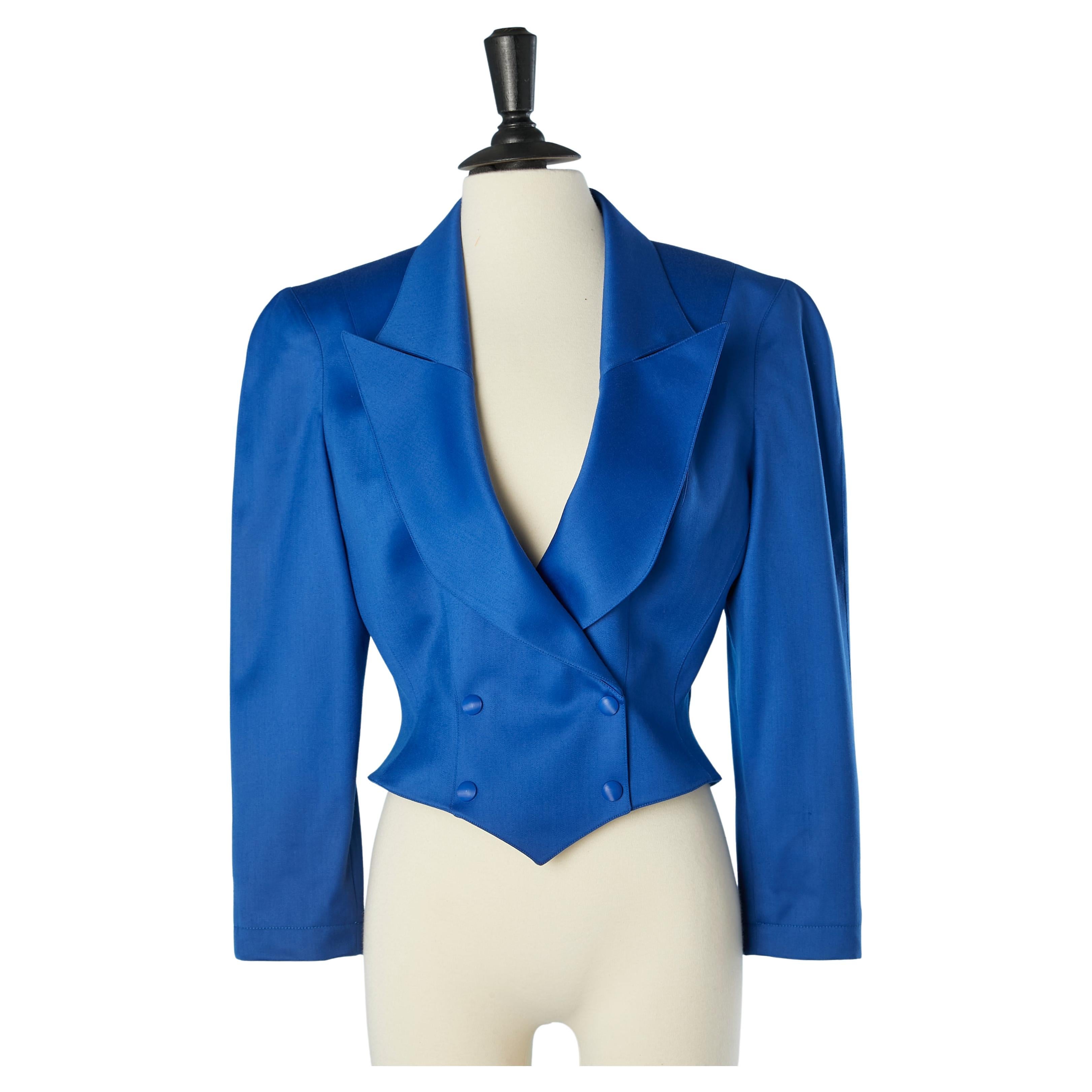 Blue double-breasted worsted wool jacket Thierry Mugler Paris  For Sale