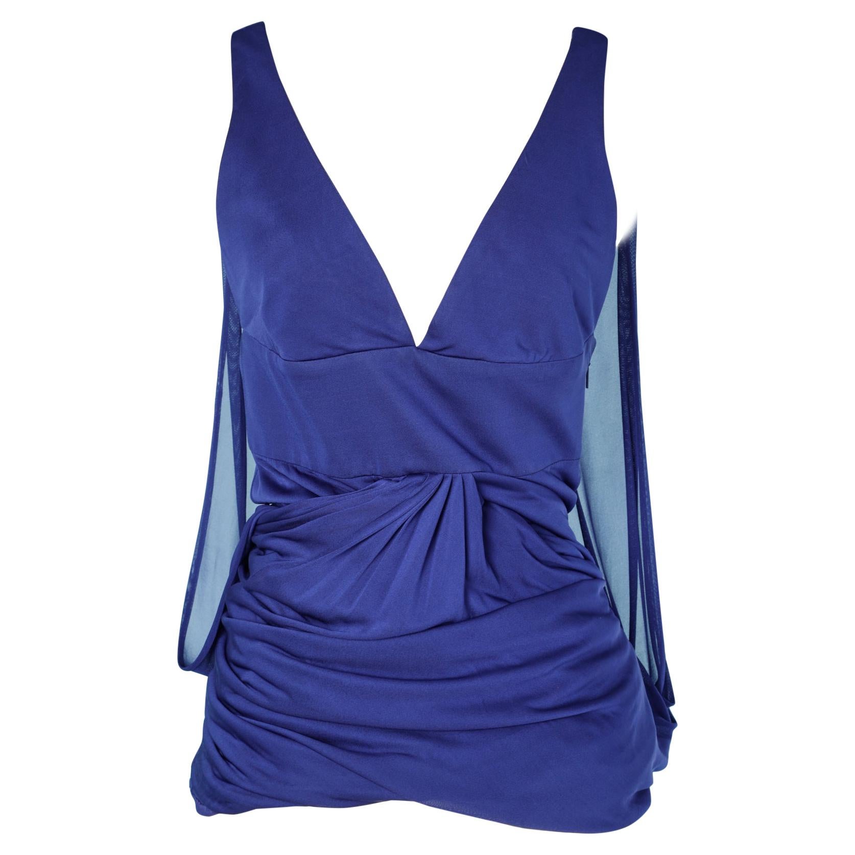 Blue draped  tank top Versace  For Sale