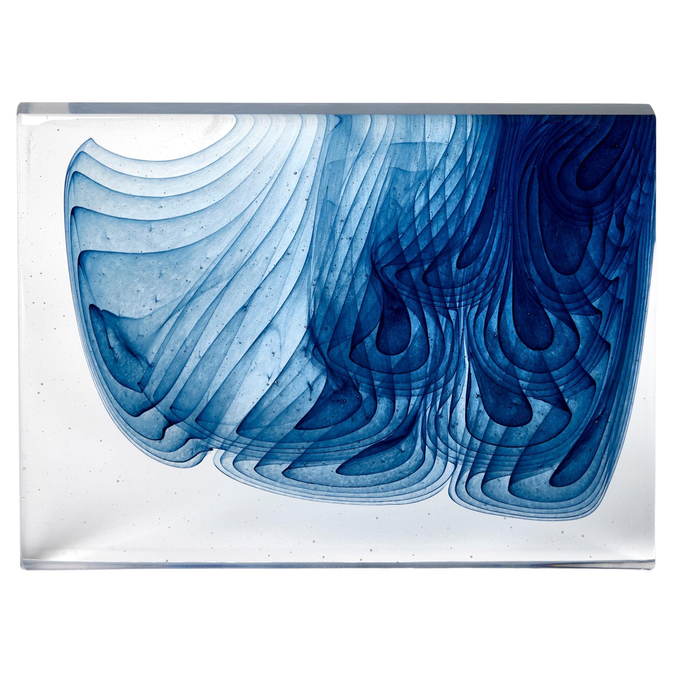Blue Drift II, an abstract blue 
clear cast glass sculpture by Helen Restorick