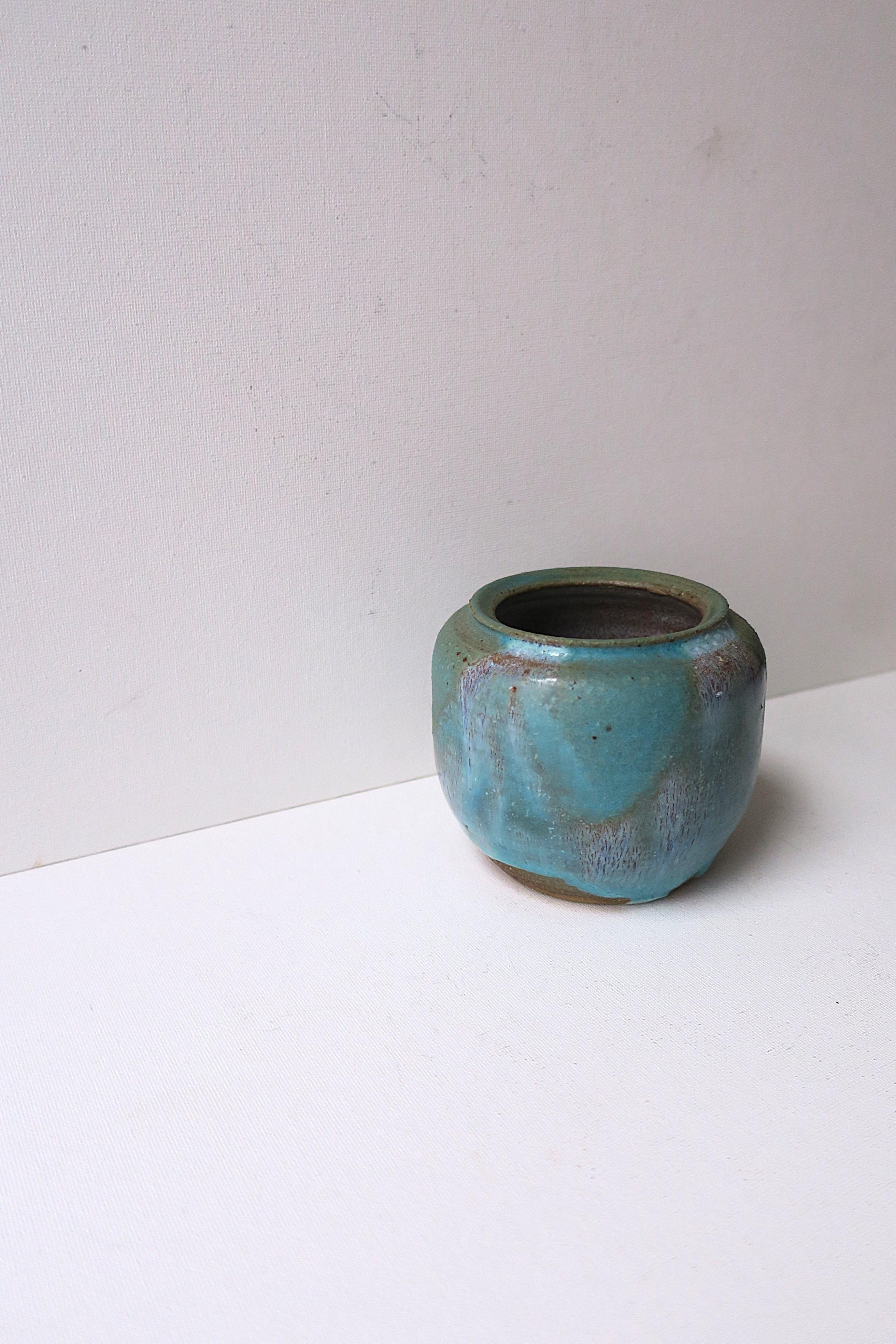 Glazed Blue Drip Pottery Vase, 1973