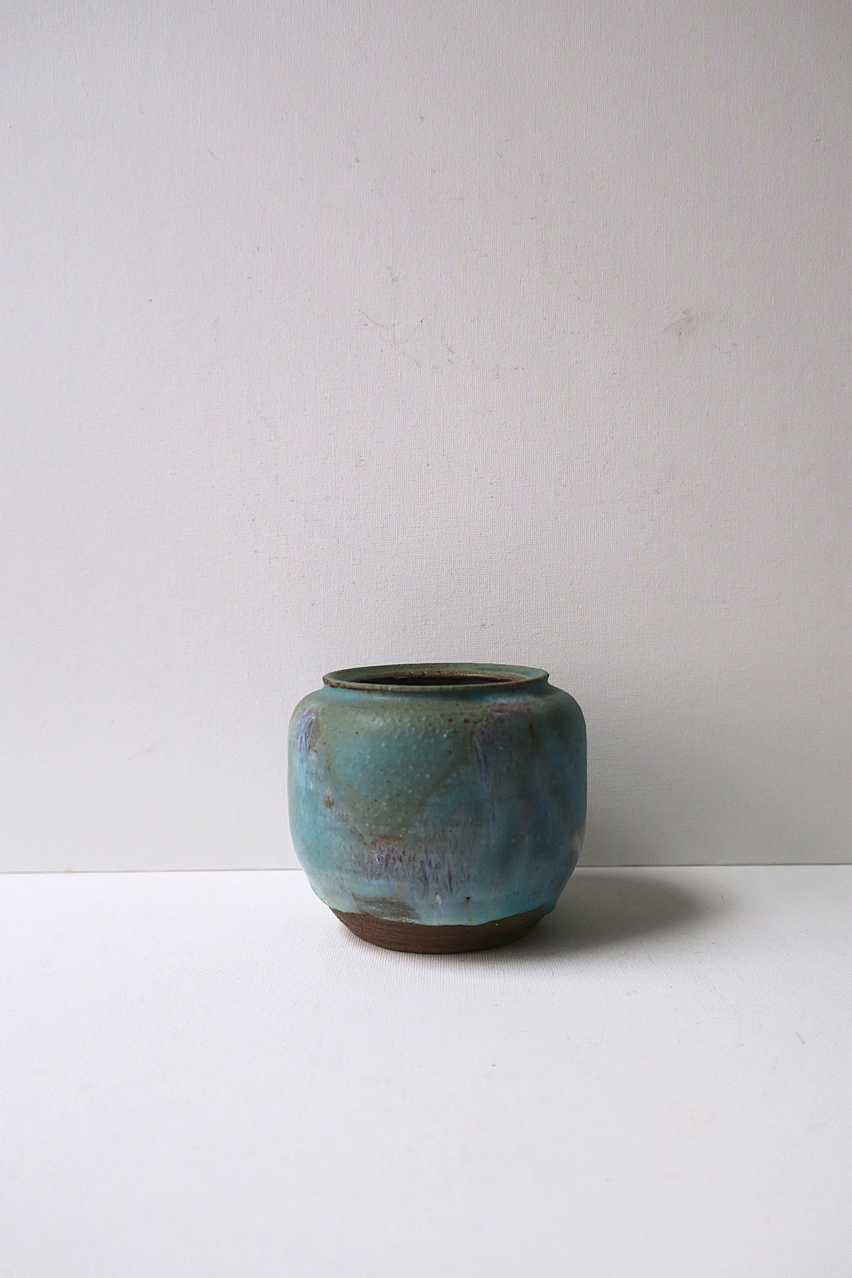 Blue Drip Pottery Vase, 1973 In Excellent Condition In New York, NY