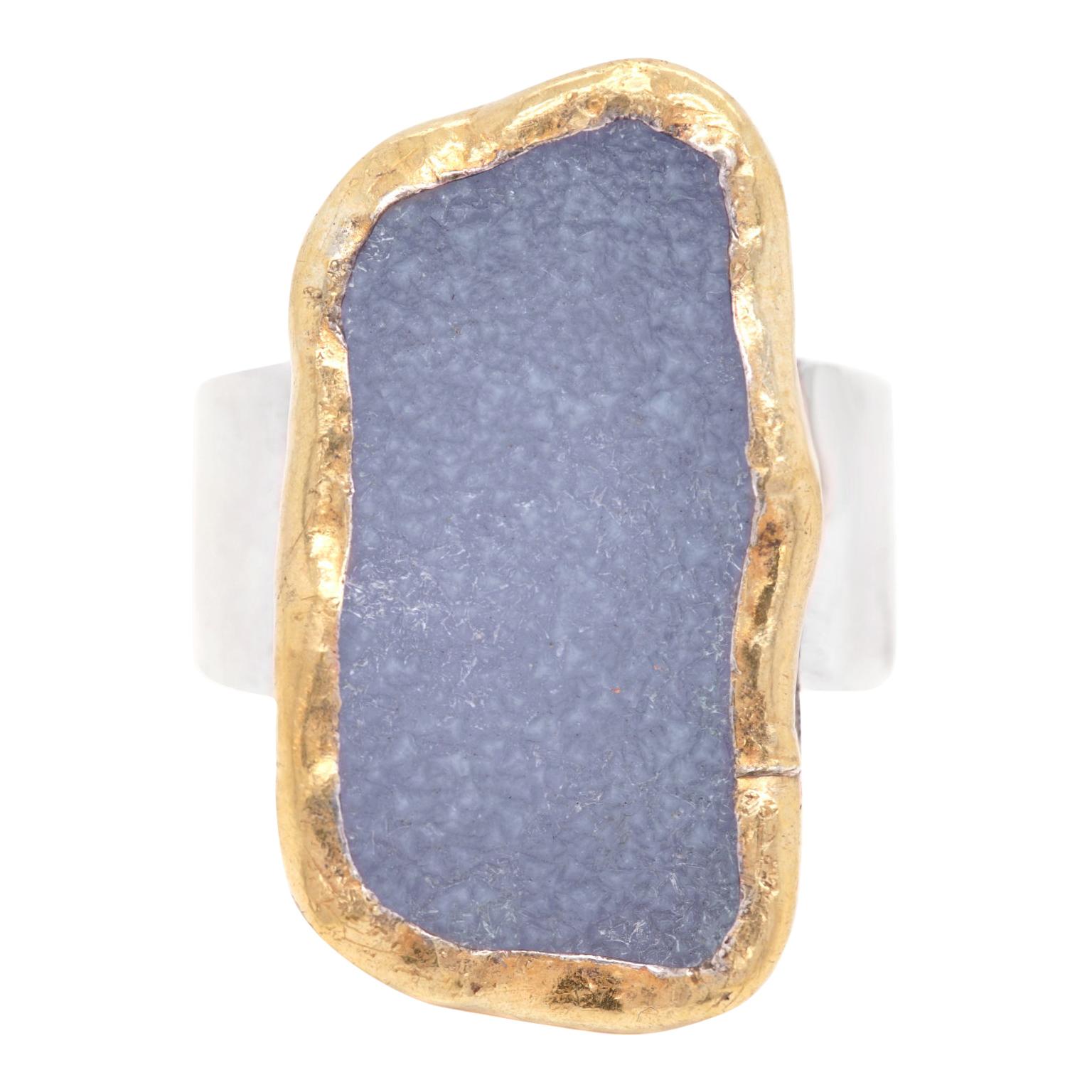 Blue Druzy-Set Gold and Sterling Ring