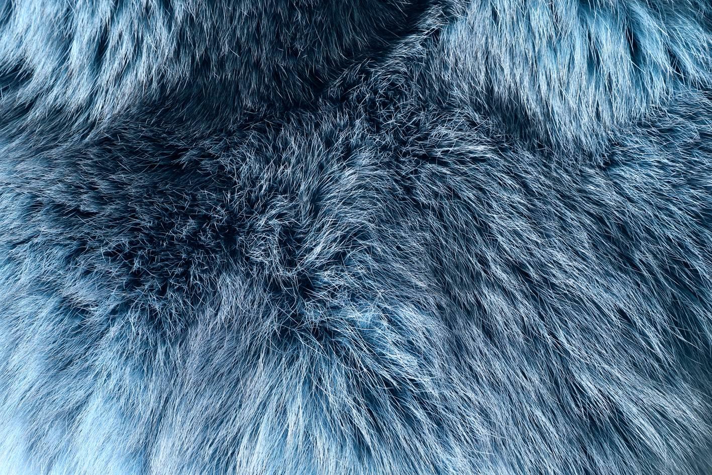 French Blue Dyed Arctic Fur Fox Blanket Silk Lining For Sale