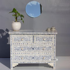 Blue Dyed Bone Inlay Floral & Leaf Pattern Dresser by House of Jaipur