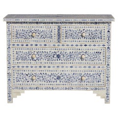 Blue Dyed Bone Inlay Floral & Leaf Pattern Dresser by House of Jaipur