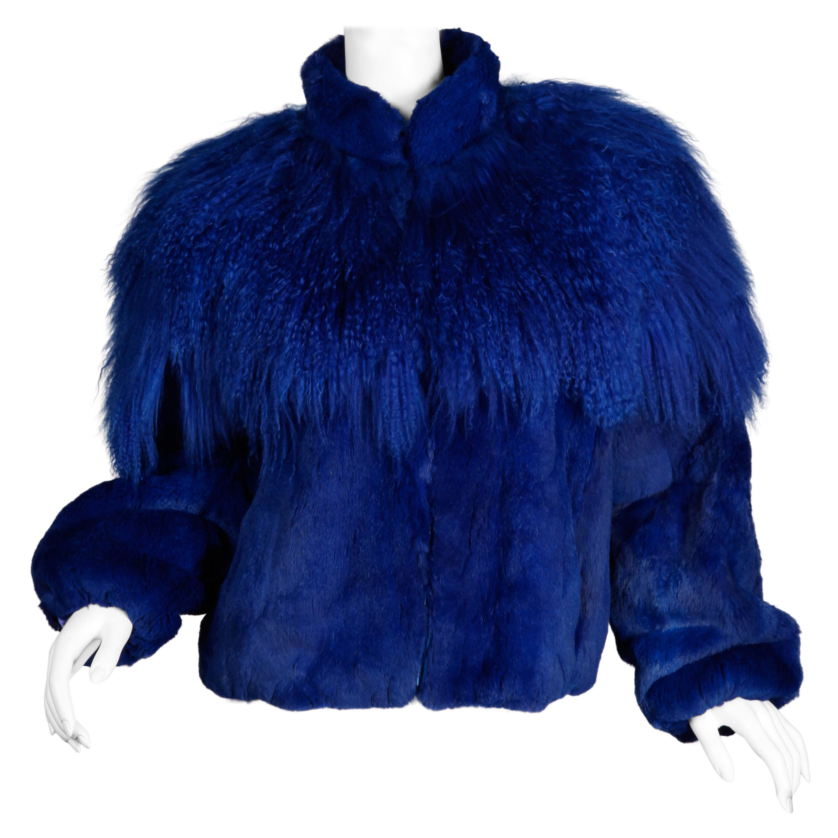 Blue Dyed Mongolian Lamb + Sheared Rabbit Fur Jacket