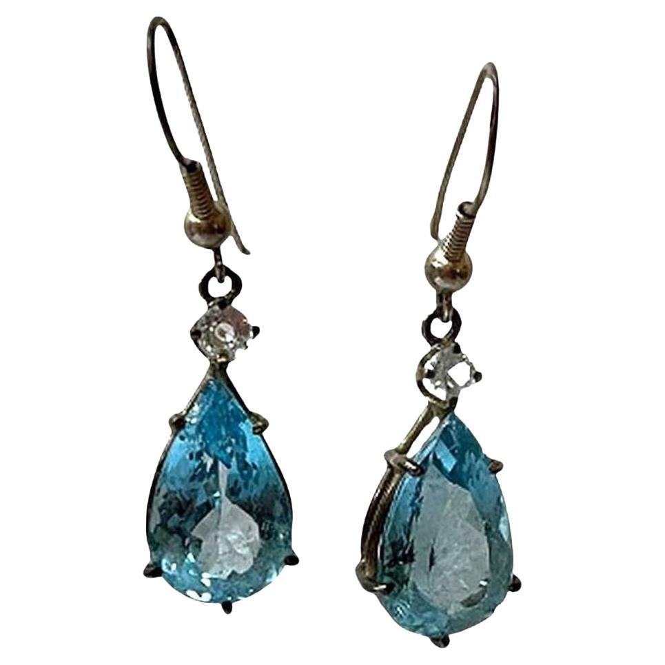 Blue Gem and Sterling Silver Earrings For Sale