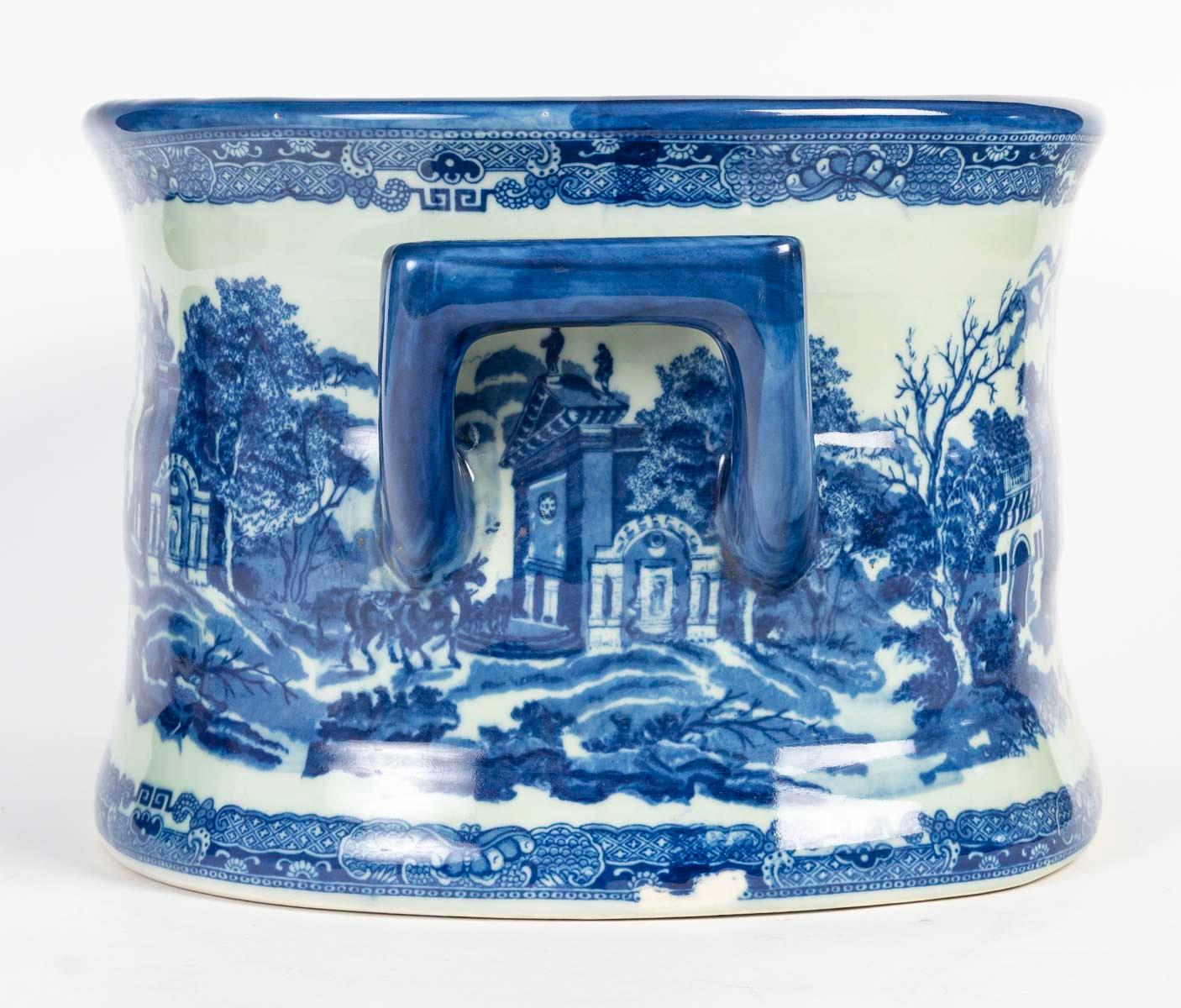Napoleon III Blue Earthenware Planter, Signed Victoria Ware, 20th Century. For Sale
