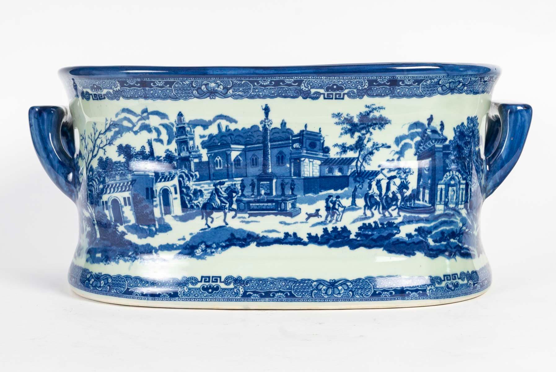 European Blue Earthenware Planter, Signed Victoria Ware, 20th Century.