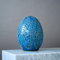 Blue Egg-shaped Stoneware Table Lamp by Katarina Gustafsson, Sweden, 1990s.