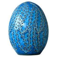 Blue Egg-shaped Stoneware Table Lamp by Katarina Gustafsson, Sweden, 1990s.
