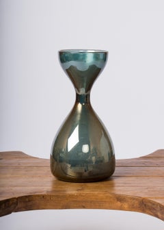 Blue "Eglomisé" Decorative Hourglass Shaped Vase - France 1970's