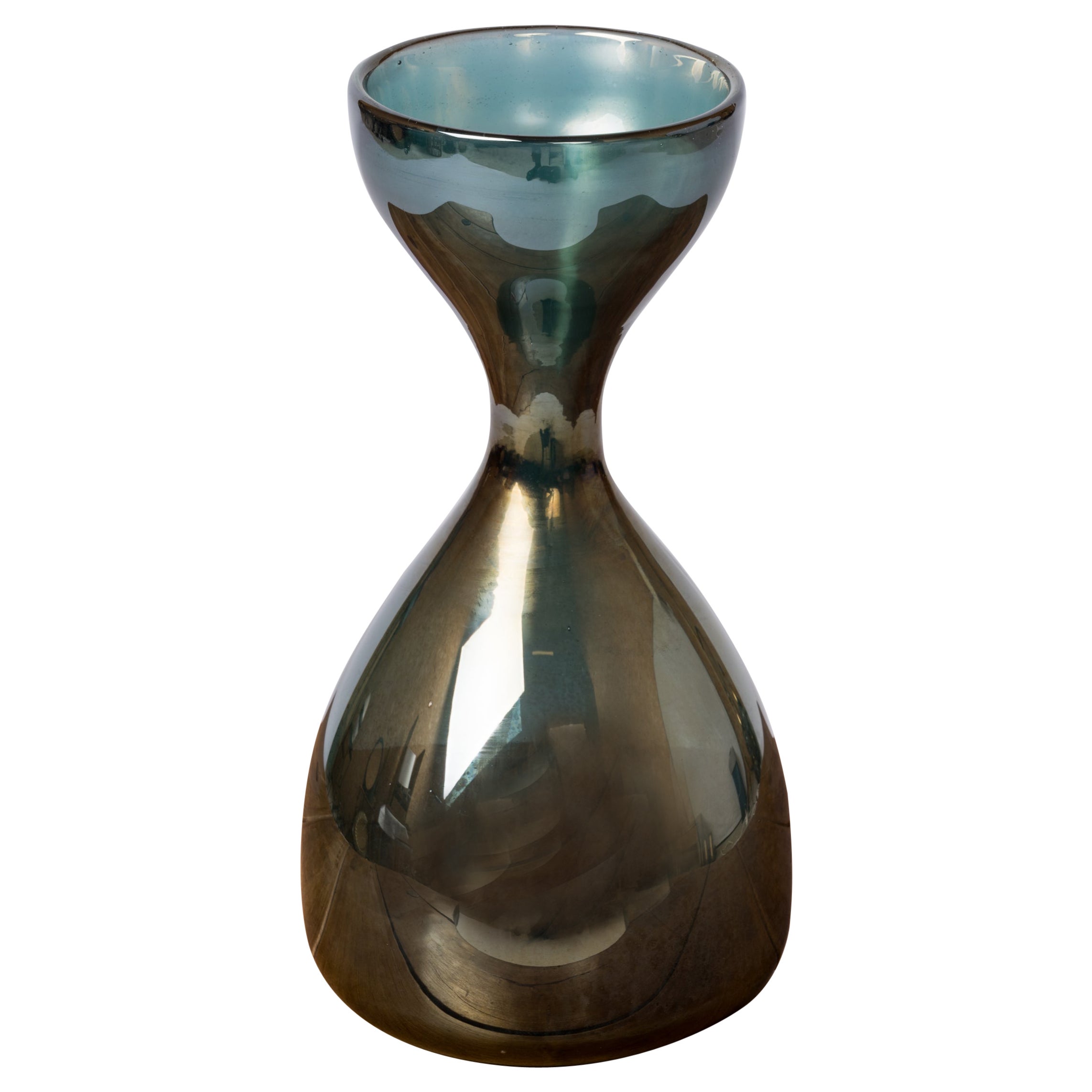 Jarrón decorativo azul en forma de reloj de arena "Eglomisé" - Francia Años 70 en venta