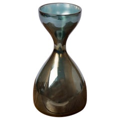 Blue "Eglomisé" Decorative Hourglass Shaped Vase - France 1970's