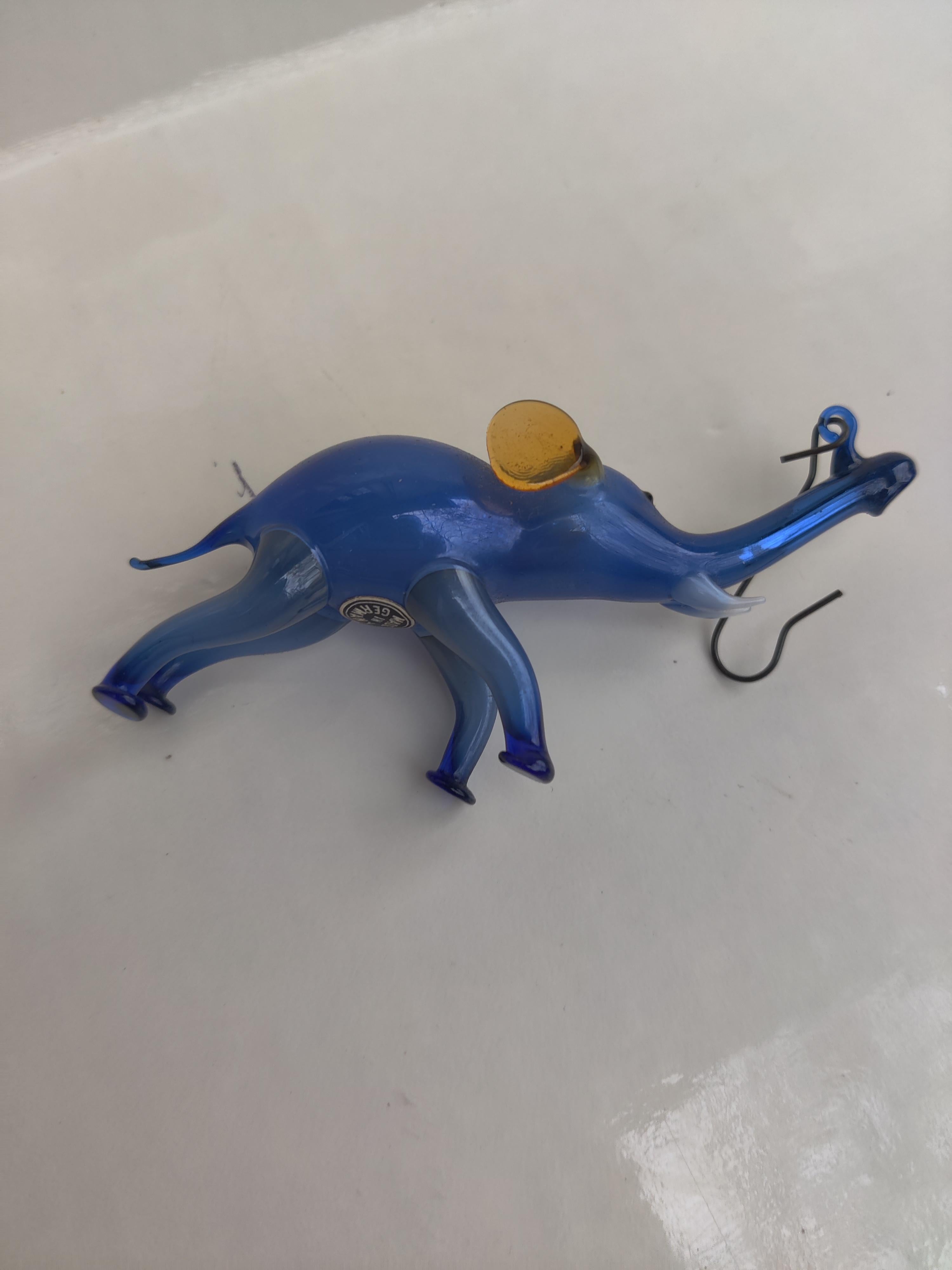 Blauer Elefant Deutsches Ornament aus geblasenem Glas (20. Jahrhundert) im Angebot