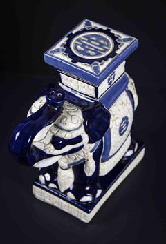 Blue Elephant of the Good Luck, Vintage Ceramic Sculpture, 1970s