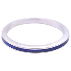 Blue Enamel 14 Karat White Gold Stackable Inlay Band Blue Enamel 14 Karat White Gold Stackable Inlay Band
