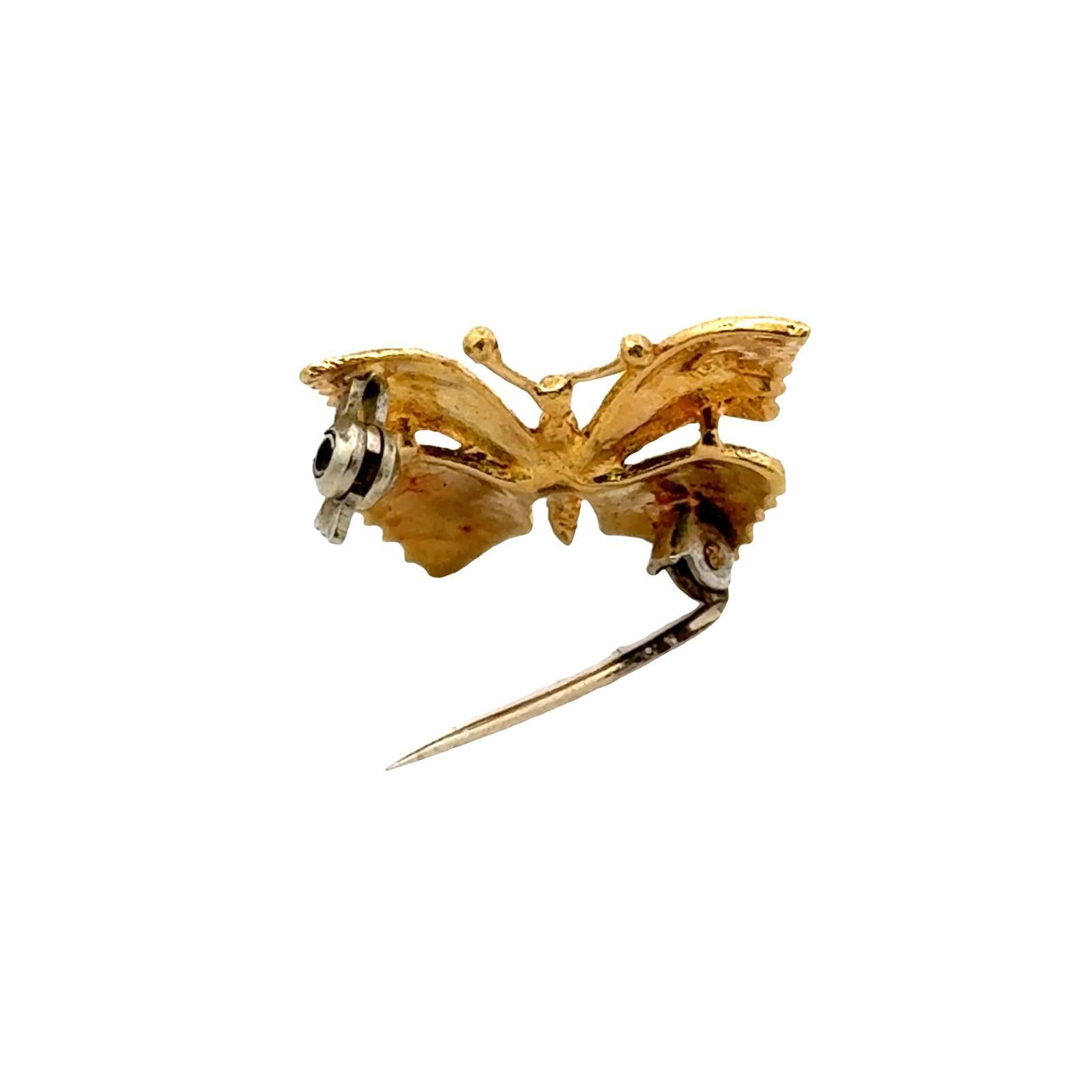 Women's Blue Enamel 18 Karat Yellow Gold Vintage Butterfly Pin