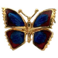 Blue Enamel 18 Karat Yellow Gold Vintage Butterfly Pin