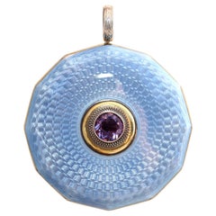 Blue Enamel Amethyst Pendant Silver Present