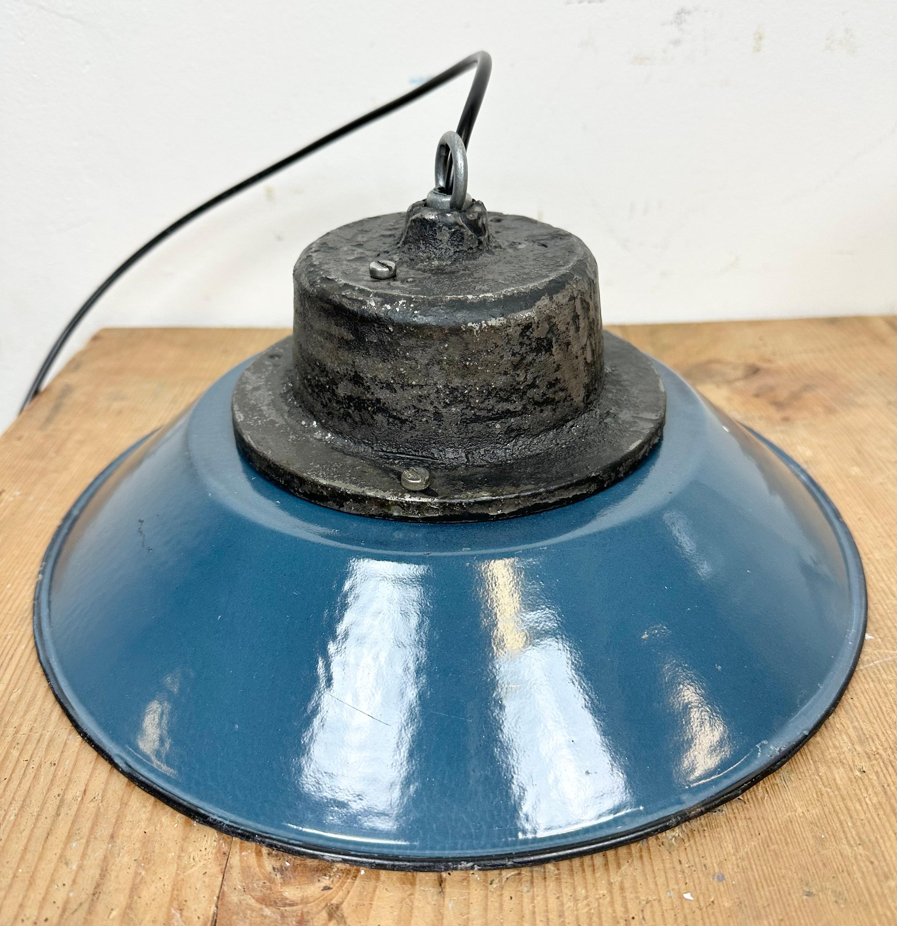 Blue Enamel and Cast Iron Industrial Pendant Light, 1960s 6
