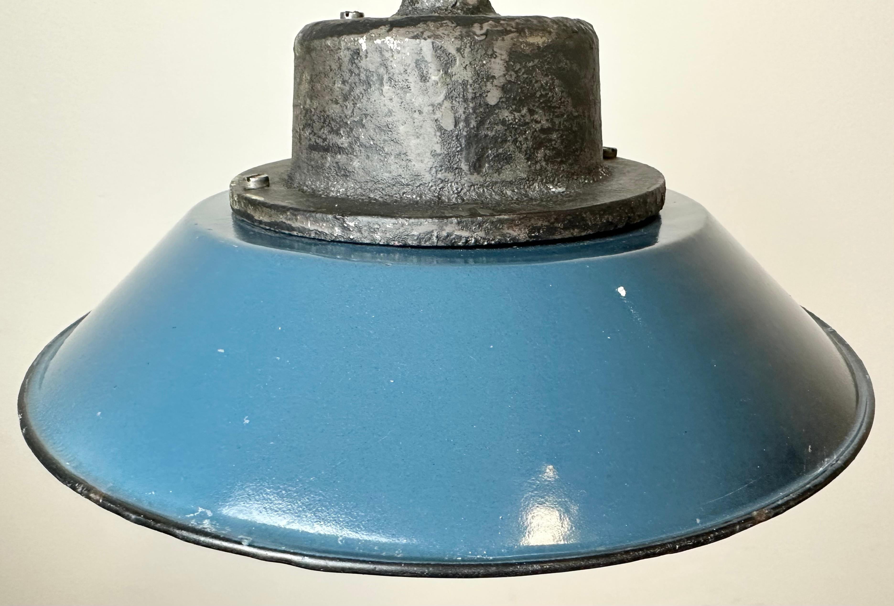 20th Century Blue Enamel and Cast Iron Industrial Pendant Light, 1960s