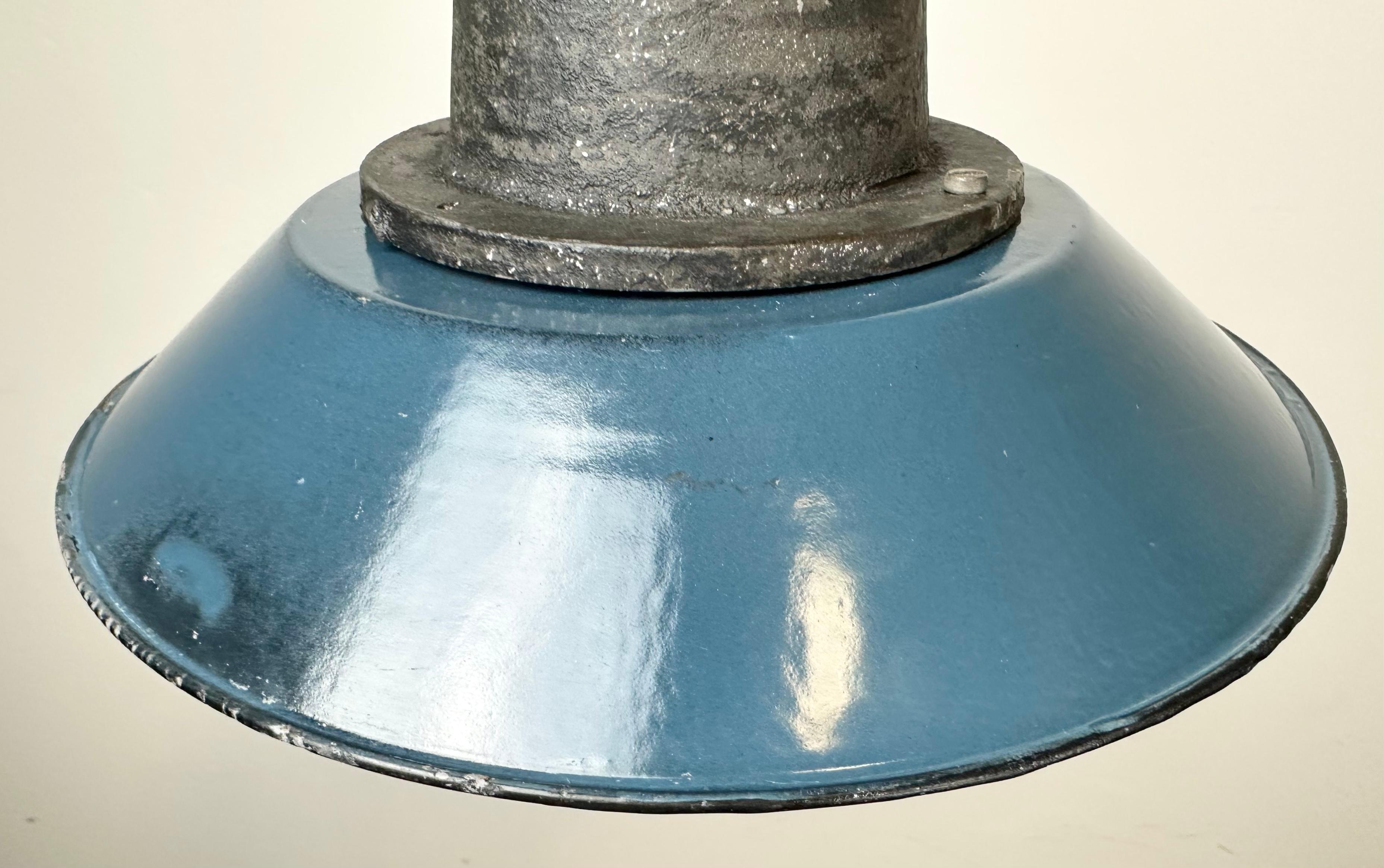 Blue Enamel and Cast Iron Industrial Pendant Light, 1960s 4