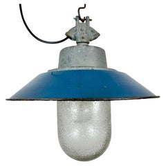 Blue Enamel and Cast Iron Industrial Pendant Light, 1960s
