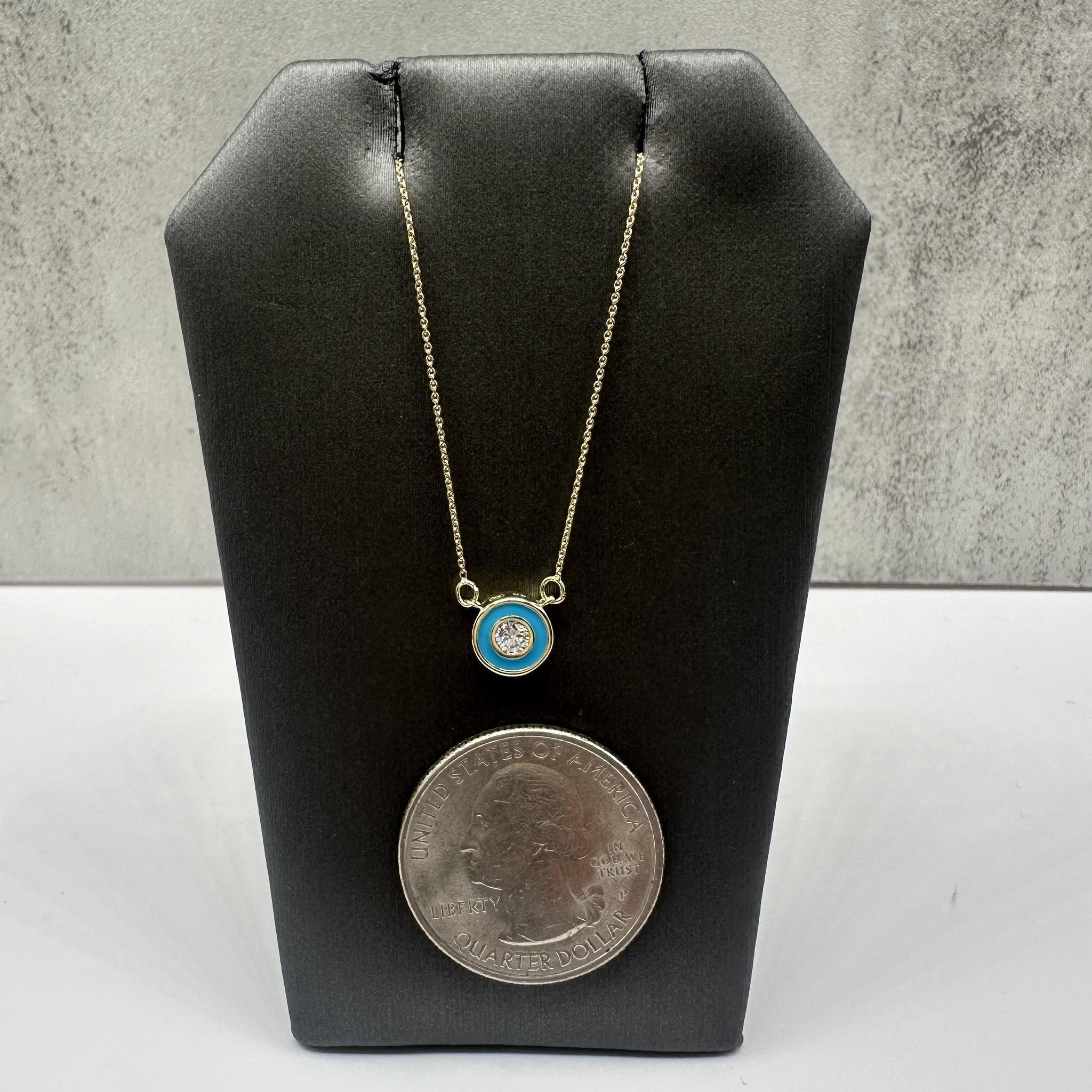 Collier en émail bleu et diamant en or jaune 14kt - 0.13ctw GH SI, 18