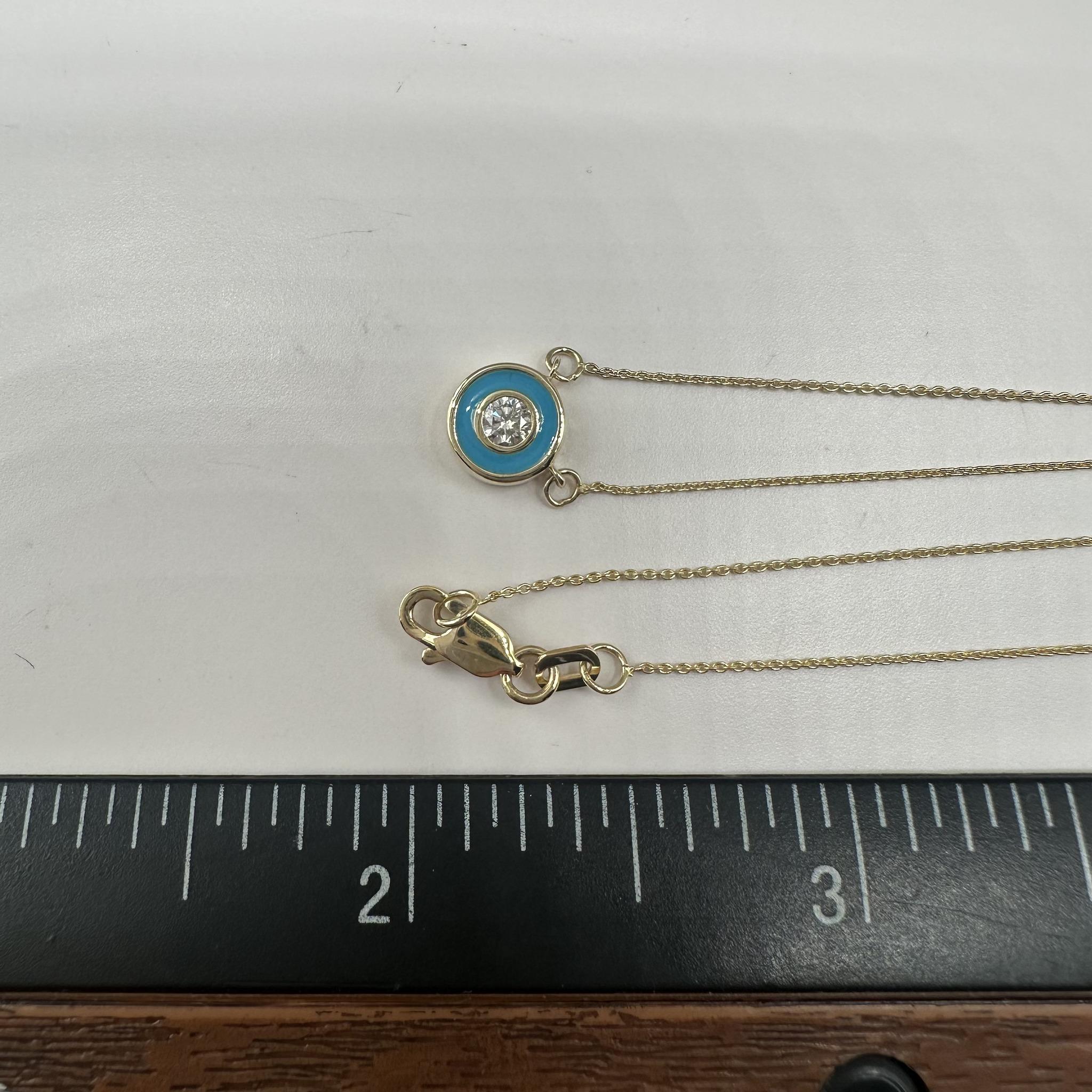 Collier en émail bleu et diamant en or jaune 14kt - 0.13ctw GH SI, 18
