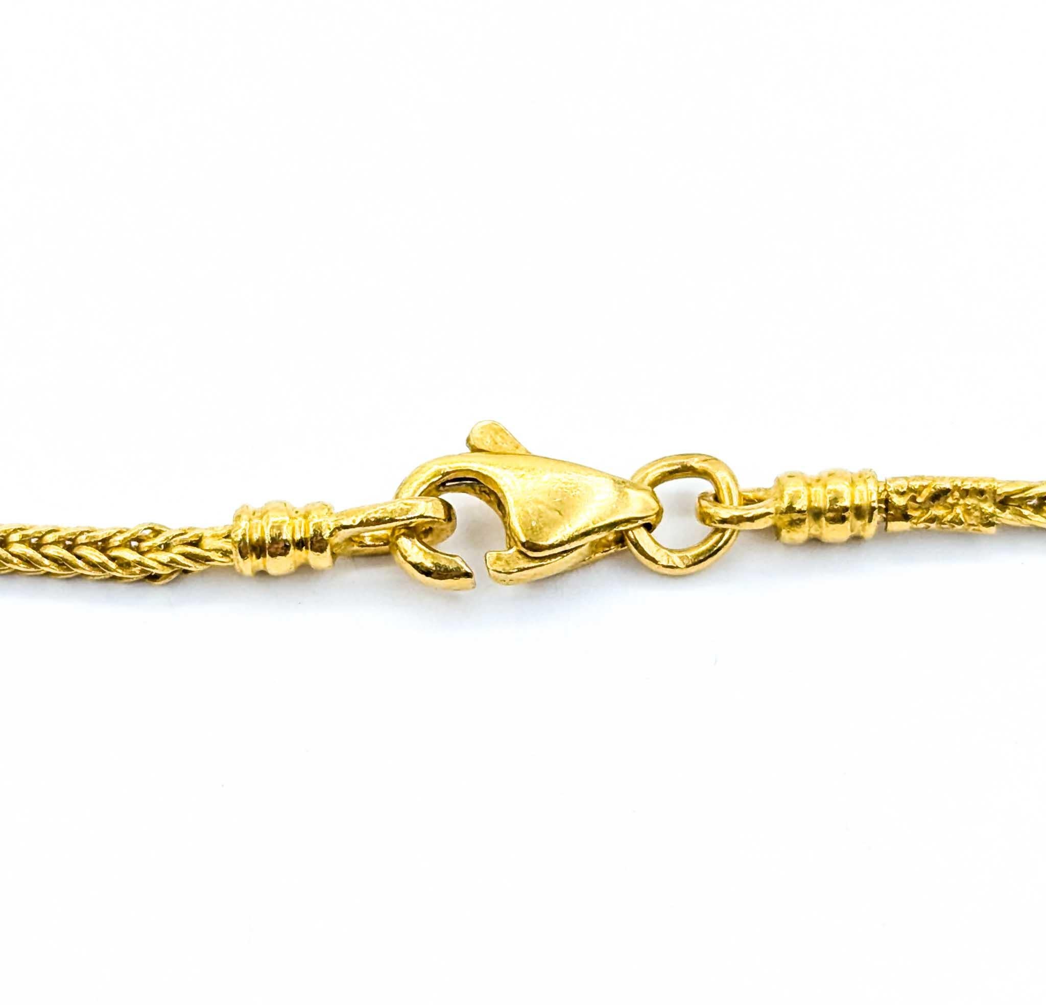 Blue Enamel Ball Bead and Wheat Chain Necklace in 22K Yellow Gold For Sale 1