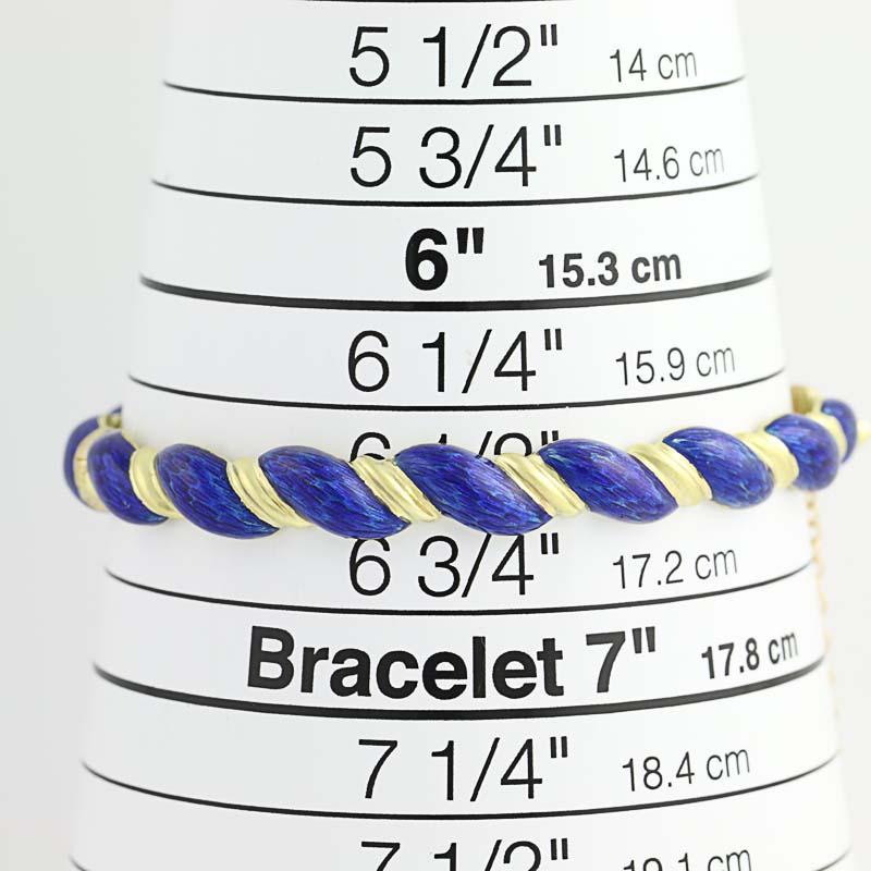 Blue Enamel Bangle Bracelet, 18 Karat Yellow Gold Oval Rope Design 3