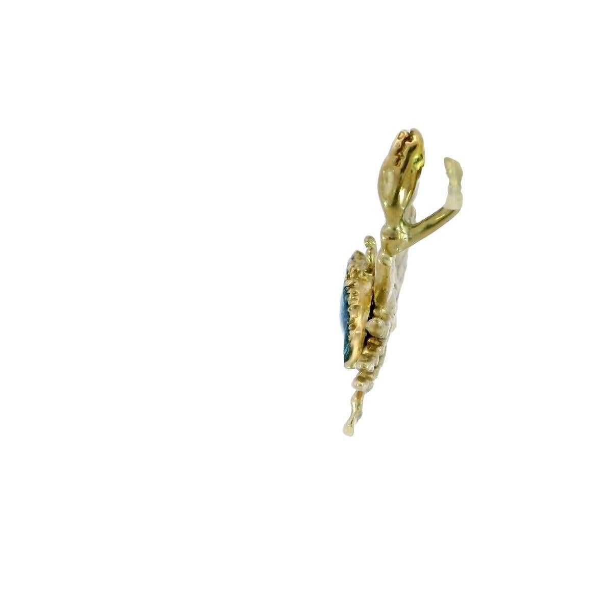 Blauer Emaille-Crab Charm-Anhänger 14K Gelbgold im Zustand „Gut“ im Angebot in Fairfield, CT