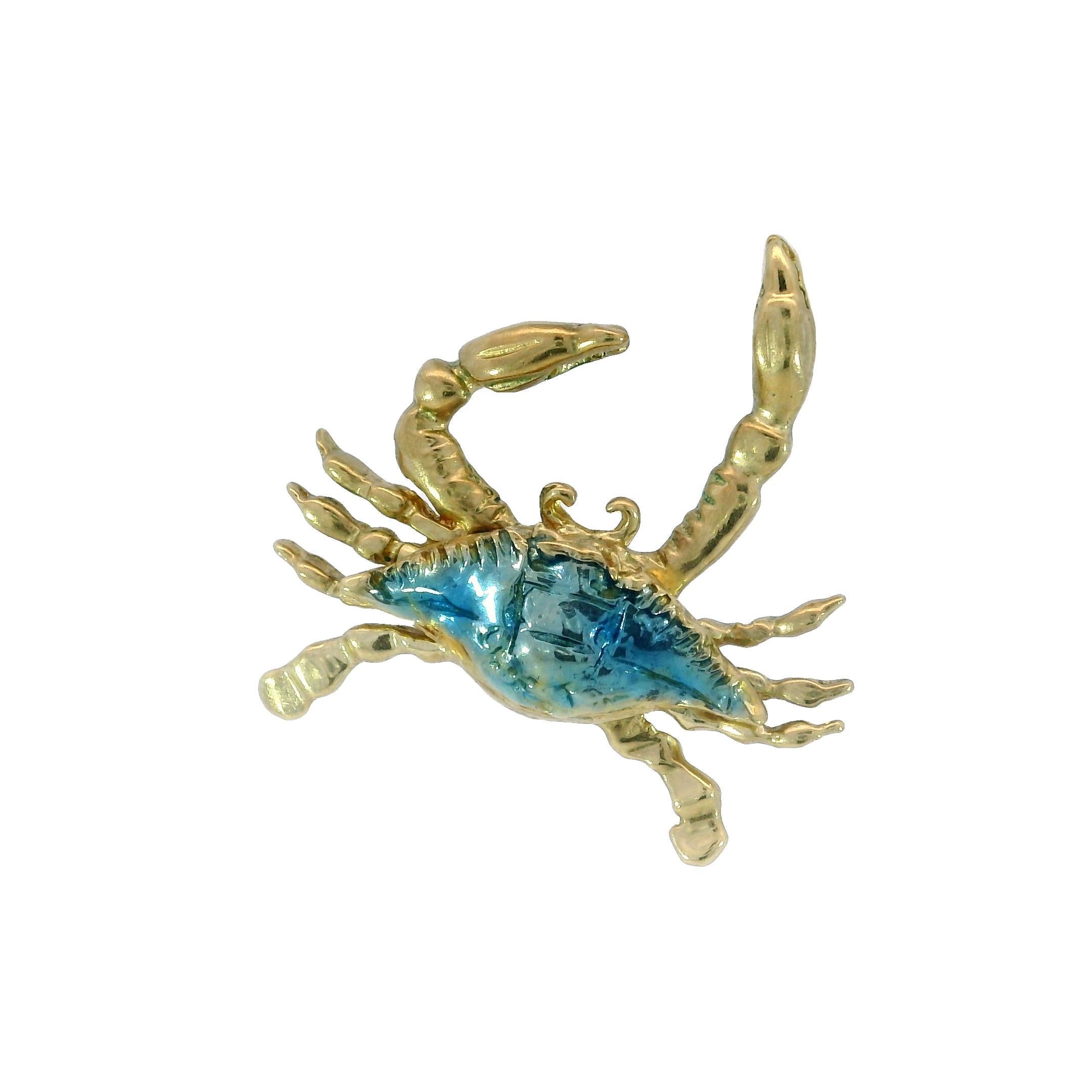 Blauer Emaille-Crab Charm-Anhänger 14K Gelbgold Damen im Angebot