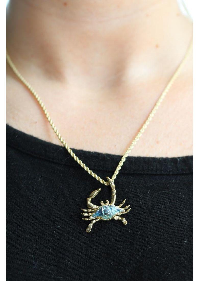 Blauer Emaille-Crab Charm-Anhänger 14K Gelbgold im Angebot 2