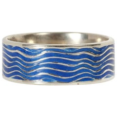 Blue Enamel Crafted White Gold Dress Band Ring