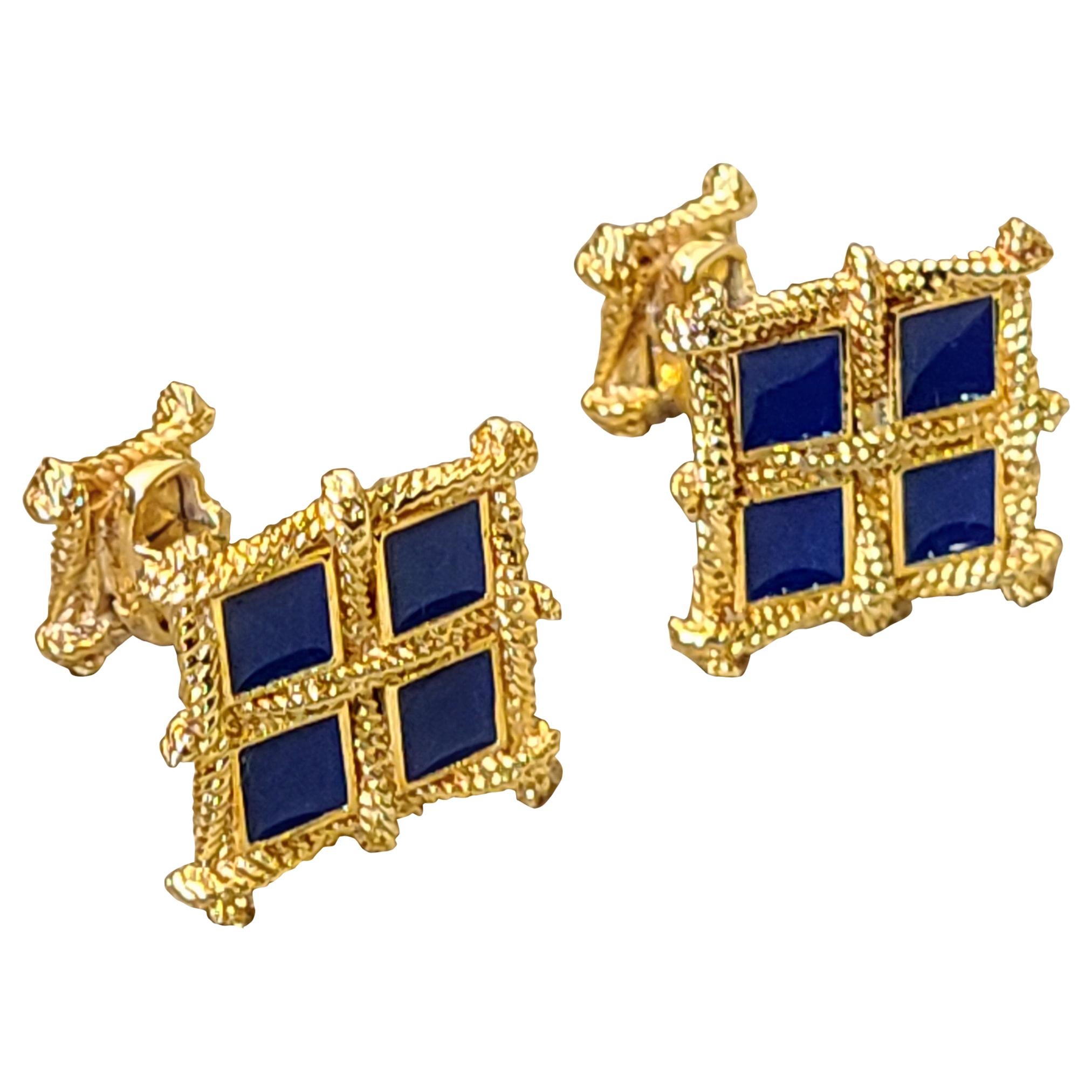 Blue Enamel Cufflinks Set in 14 Karat Gold