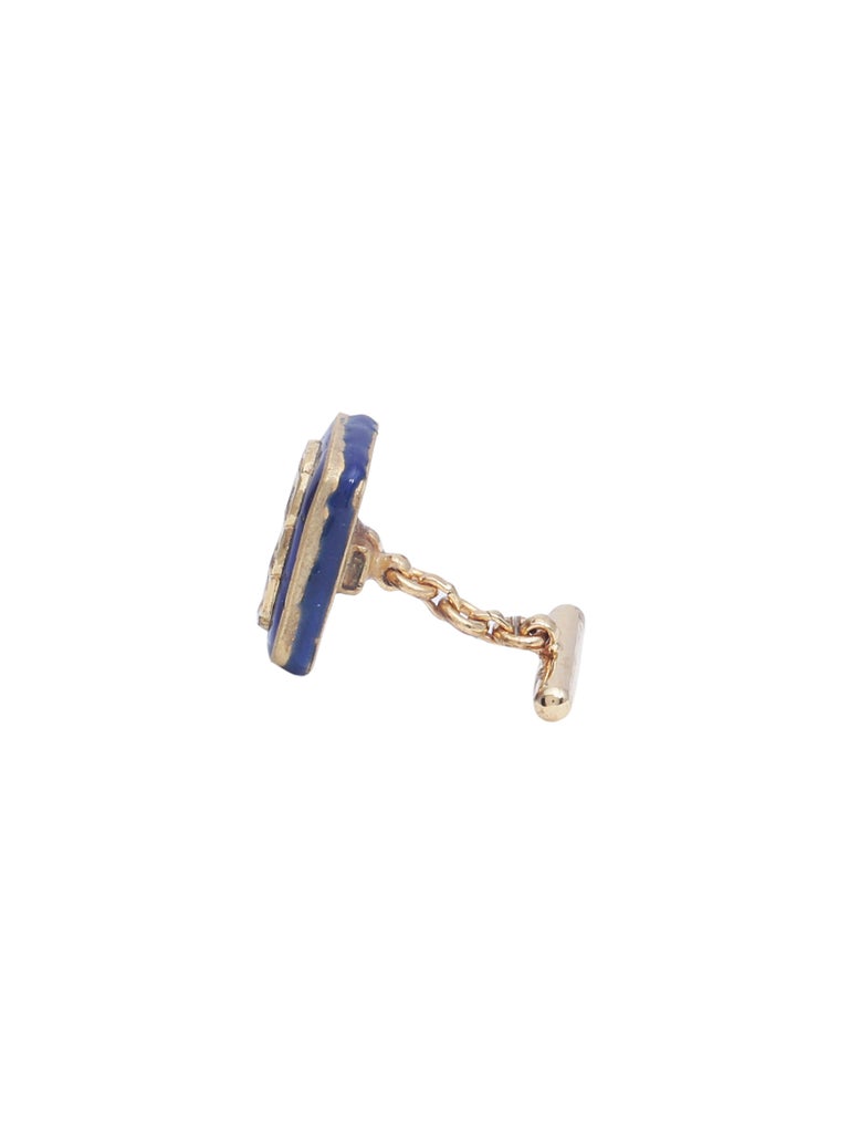 Art Deco Blue Enamel Cufflinks with 1.10 Carat Diamonds Handcrafted in 18 Karat Gold For Sale