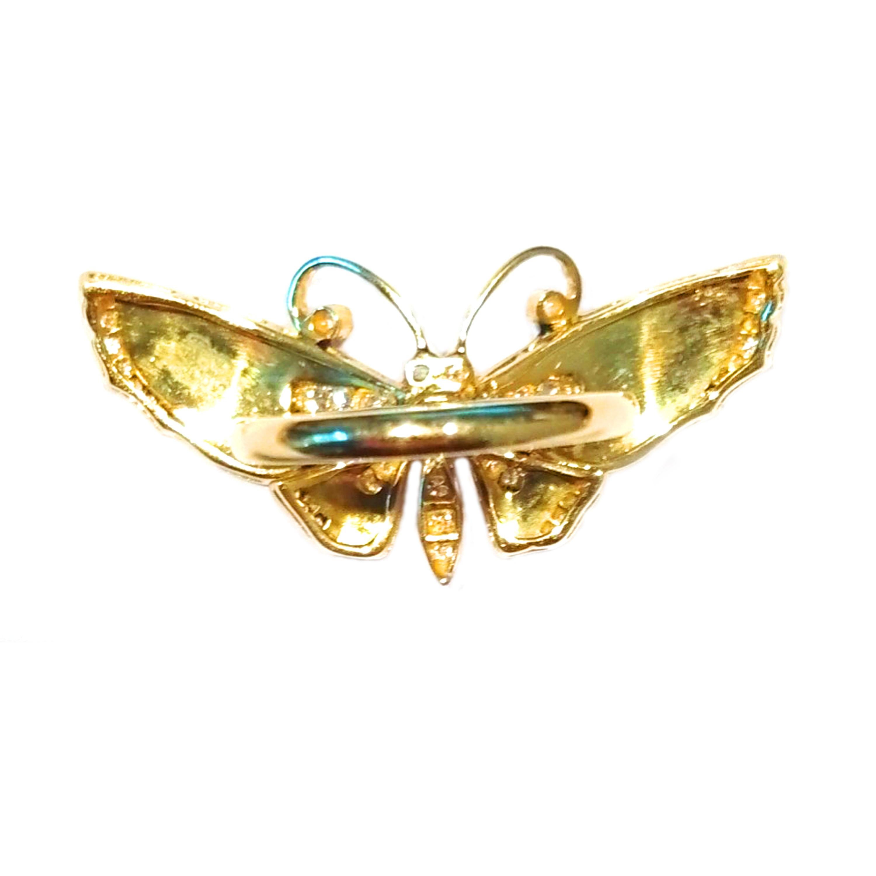 Donna Anello moderno a farfalla in oro e diamanti con smalto blu Basse Taille in vendita