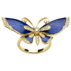 Schmetterlingsring aus blauer Emaille, Diamant und Gold