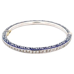 Blue Enamel & Diamond Bangle 18k White Gold