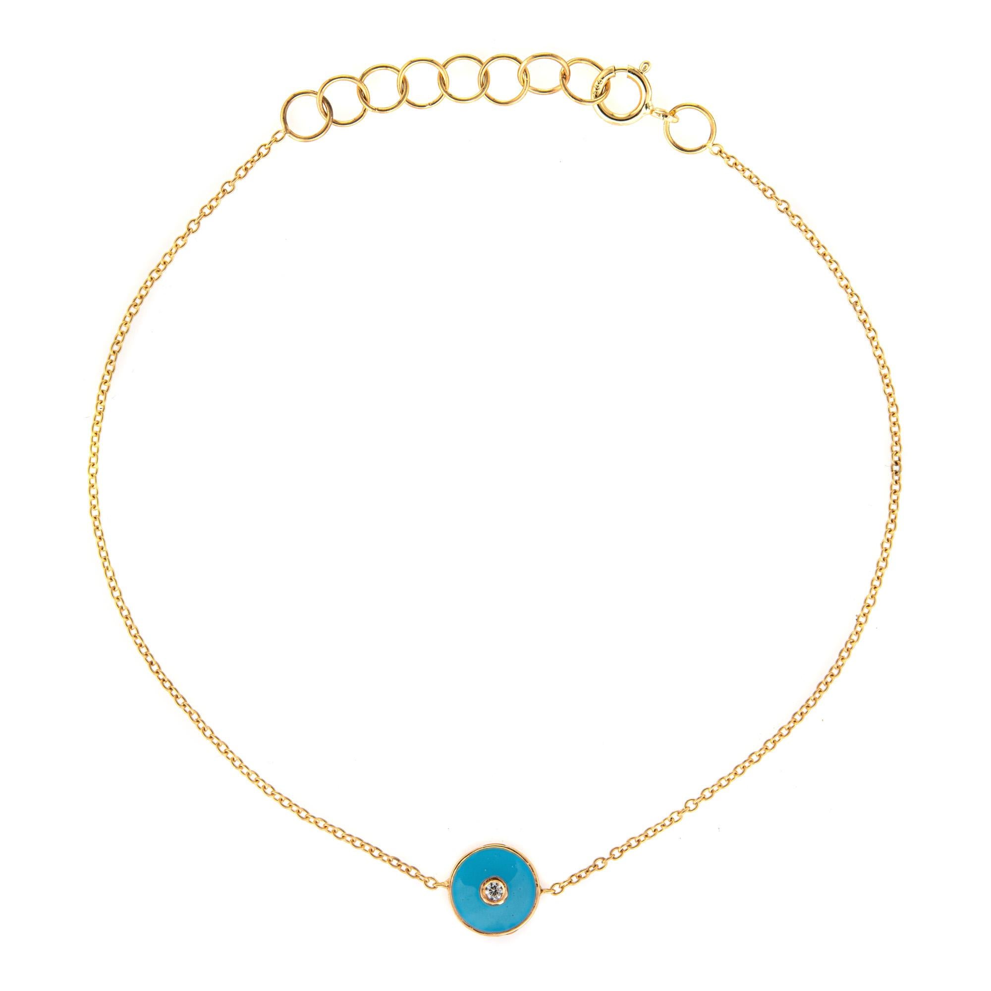 Contemporain Bracelet en or jaune 14 carats avec émail bleu et diamants en vente